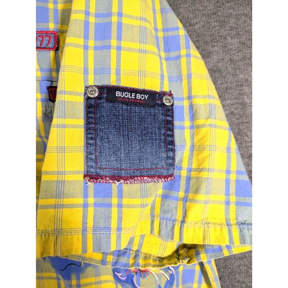 Bugle Boy Vintage Yellow Plaid Short Sleeve Button Up Shirt Hawaiian Y2K Size L - Picture 4 of 10